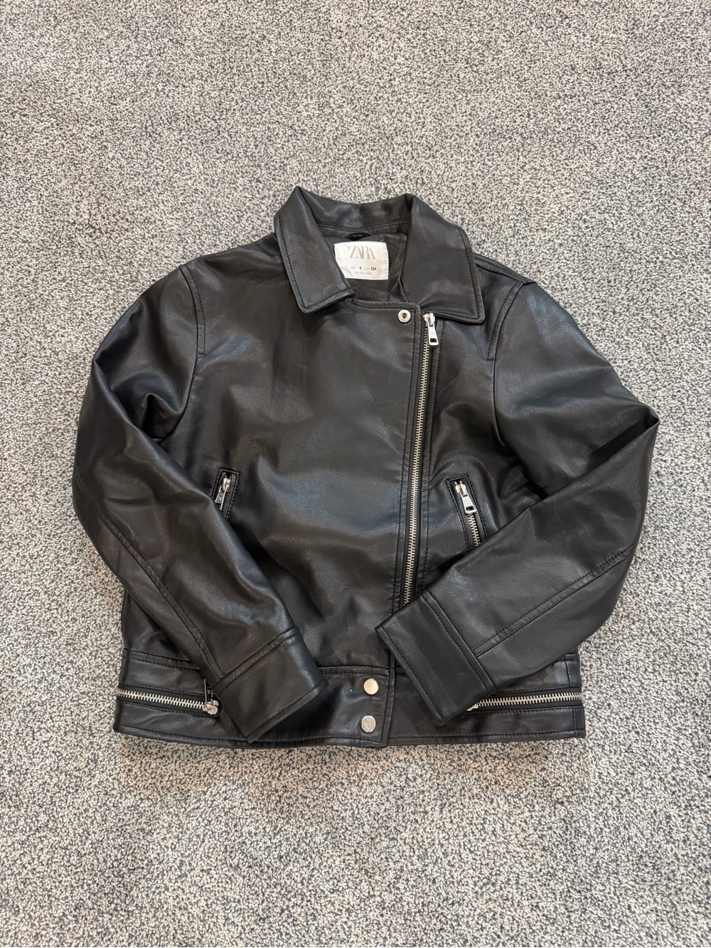ZARA Black Faux Leather Asymmetrical Zip Jacket